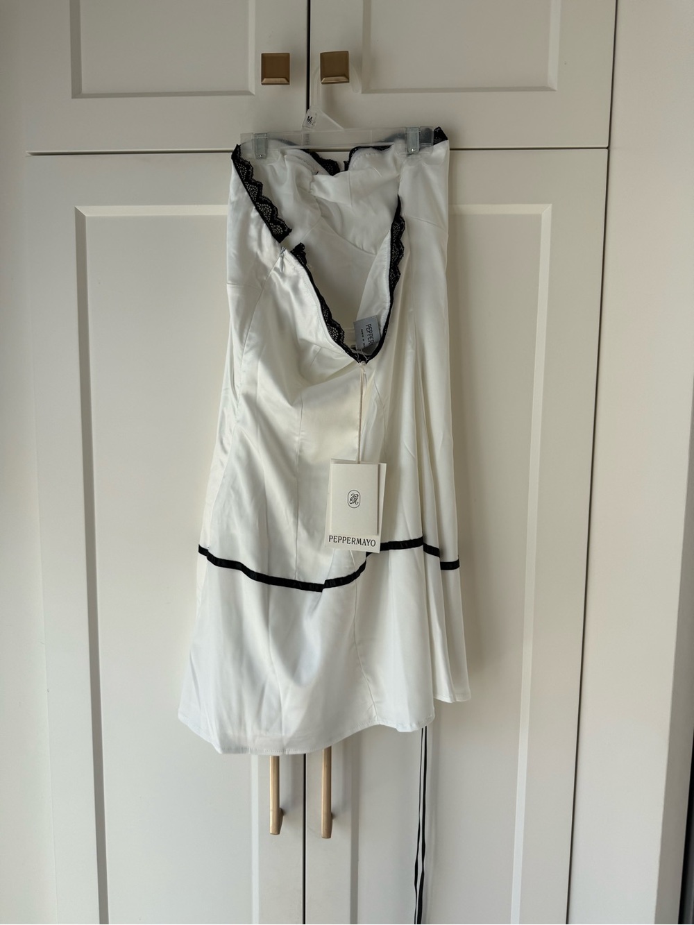 Peppermayo White A-Line Skirt with Black Trim and Lace